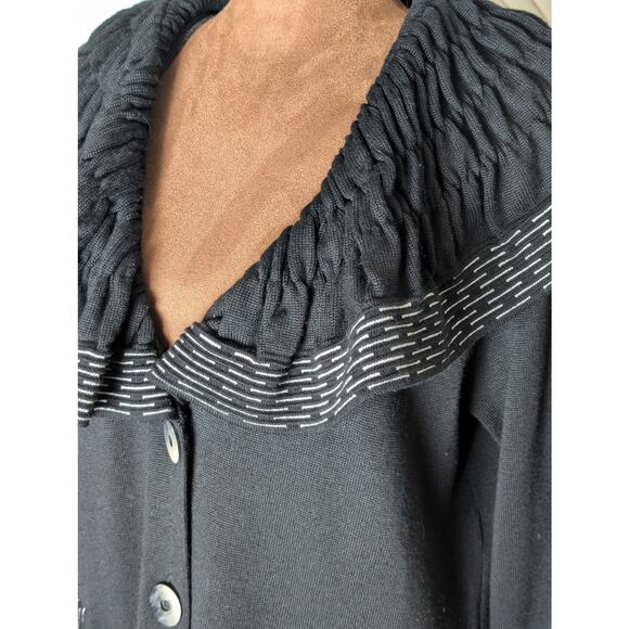 Designer Angel by Sabri Özel Black Knit Wool Blend Cardigan Italy Yarn Artwear - Picture 1 of 10